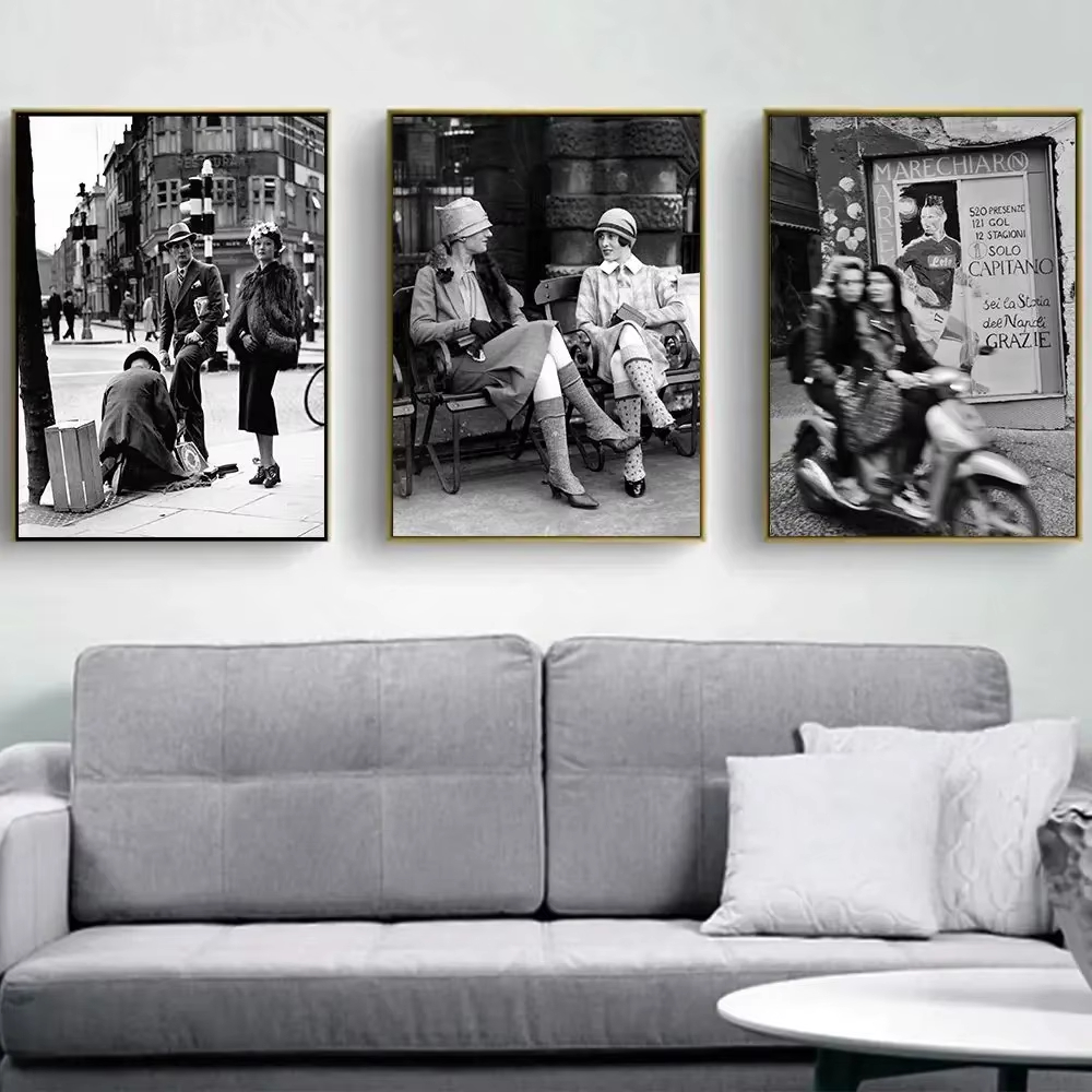 Street Fashion Poster - Modischer Schwarz-Weiß-Vintage-Fotodruck, Italien, Paris, Straßendruck, Poster,