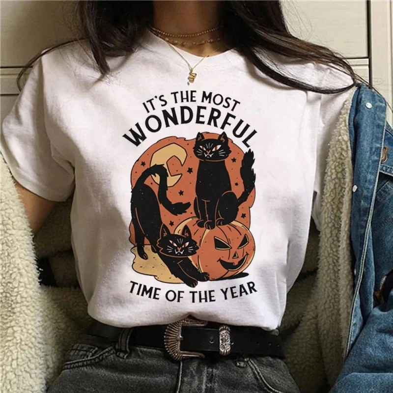 Street Fashion Asian - Cartoon Halloween Katze T-Shirt Sommer atmungsaktive