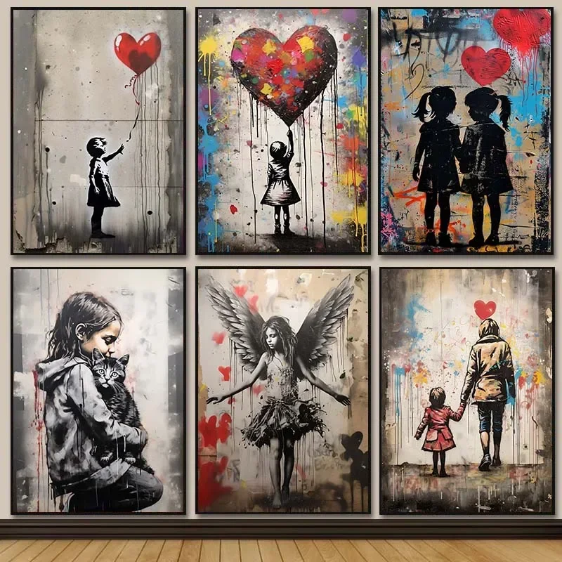 Street Fashion Poster - Banksy Graffiti Junge Mädchen mit Ballon