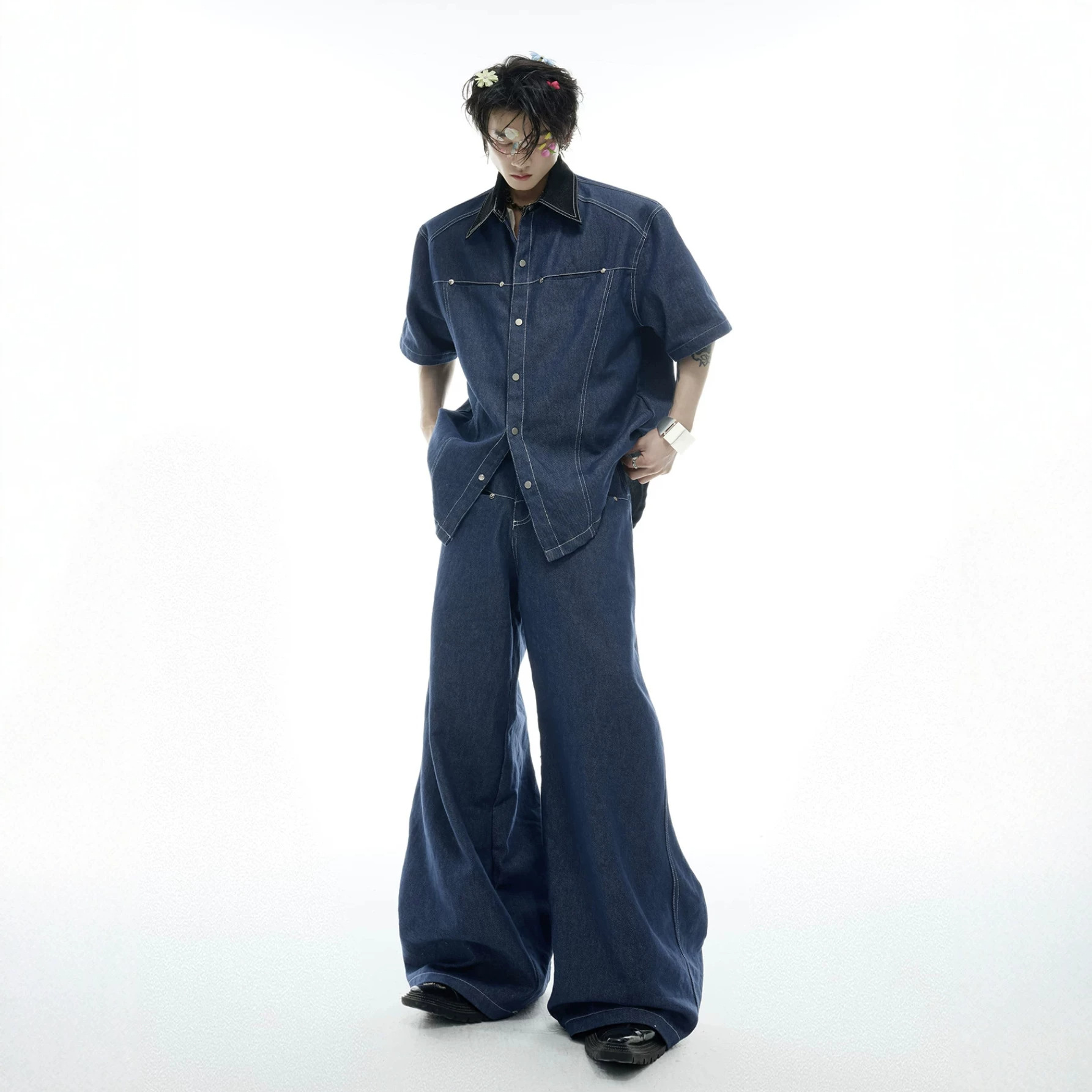 Street Fashion Denim - Sommer Herren Denim-Set Amerikanische Mode High-Street