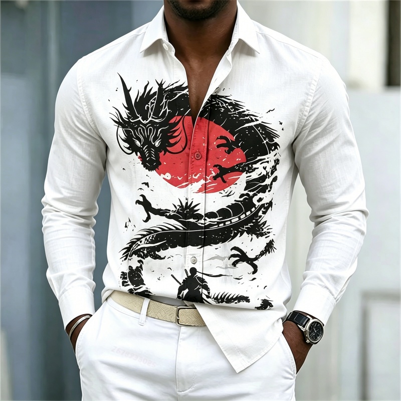 Street Fashion For Man - 2026 Neues Herrenhemd Weiß Schwarz Rot