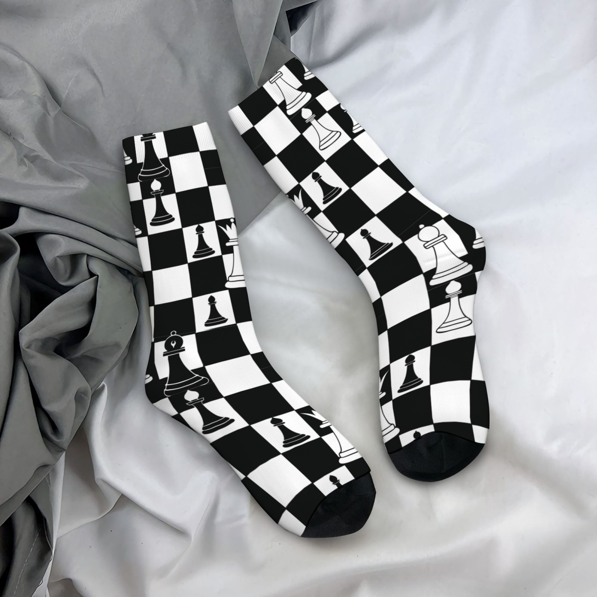 Street Fashion Game - Schwarz-weiße Schachmuster-Herrensocken, Street Hip-Hop, ausgefallene Harajuku-Spielsocken,