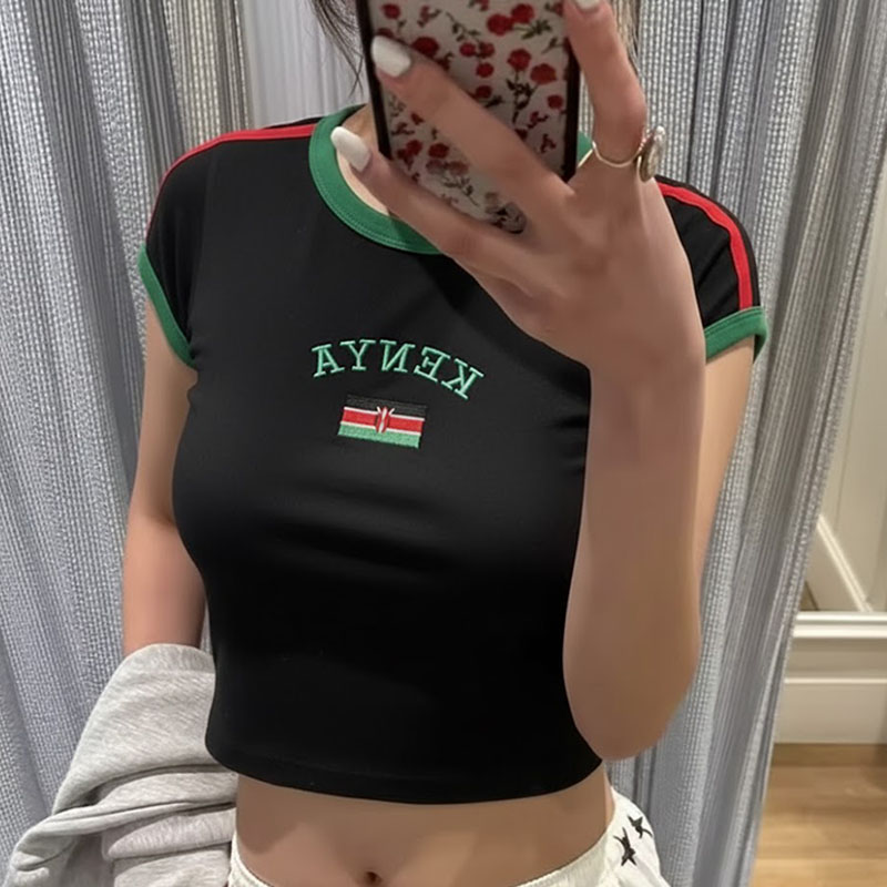 Street Fashion Kenya - Kenia Gedruckt Crop Top Y2K Sexy