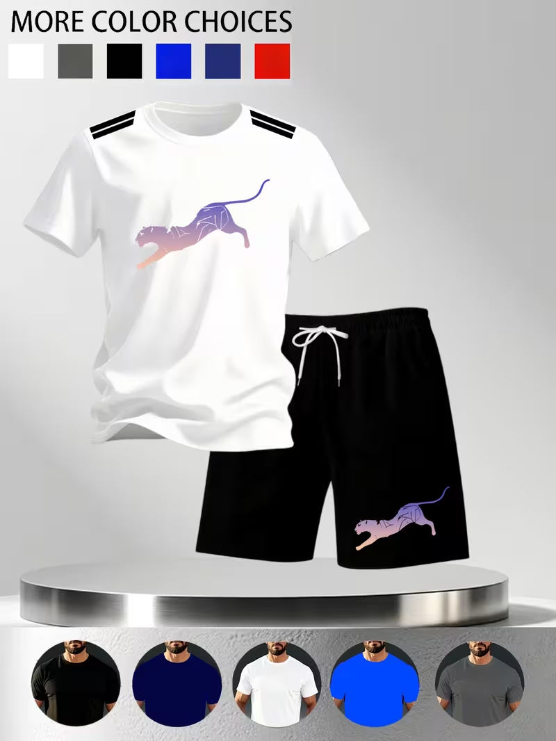 Street Fashion China - Neue Street-Trendige Herren-Sommer-Sportbekleidung: Atmungsaktive Kurzarm-Shorts, Leicht,