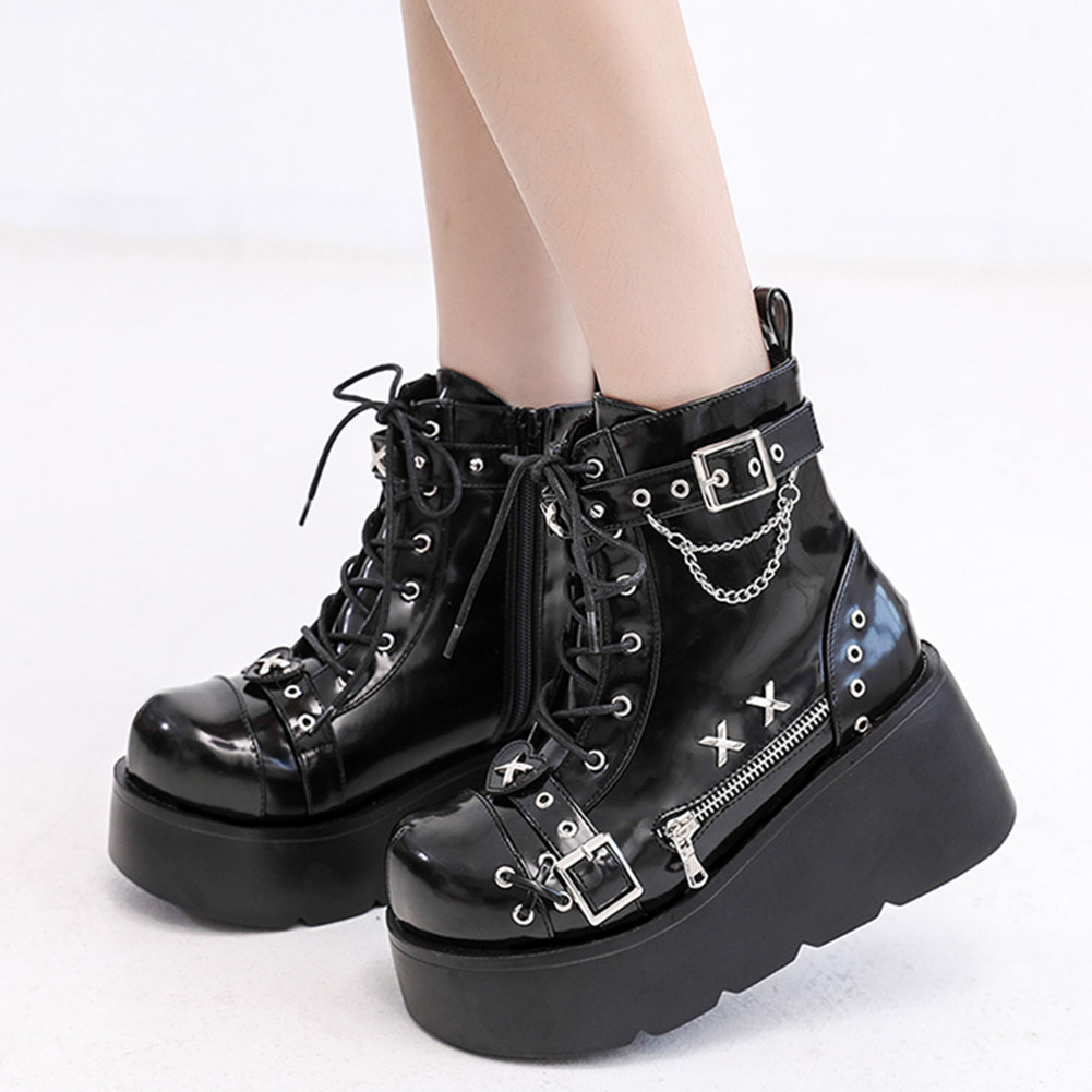 Street Fashion Brands - Brandneue Damen Goth Plateau-Stiefeletten Mode Schnallen-Reißverschluss