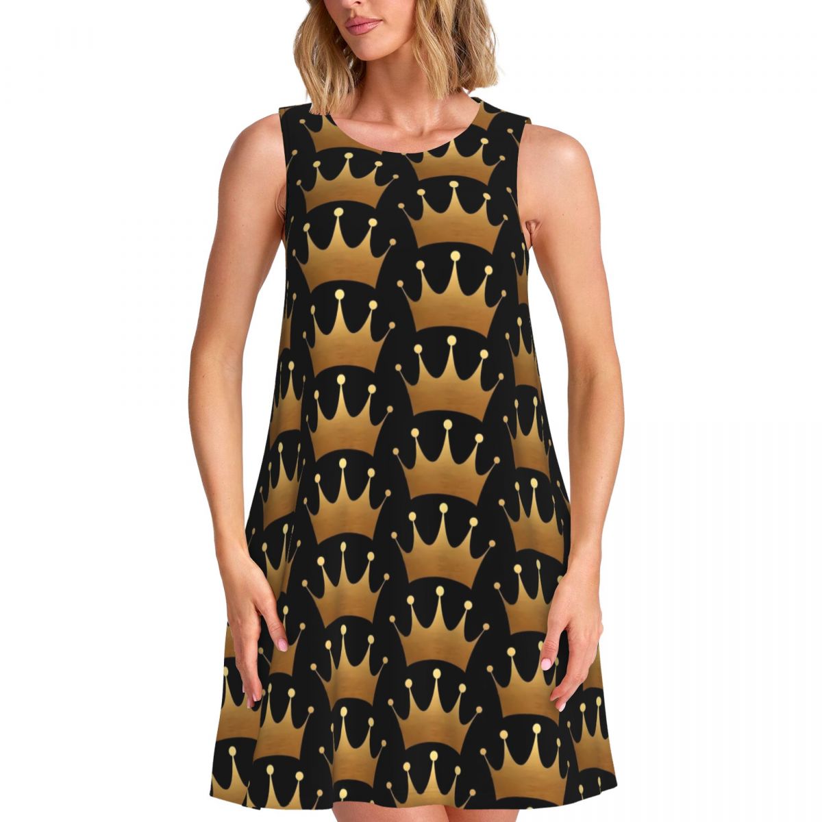 Queen Street Fashion - Kleid mit Königinnen-Print, Goldene Krone, Hübsche