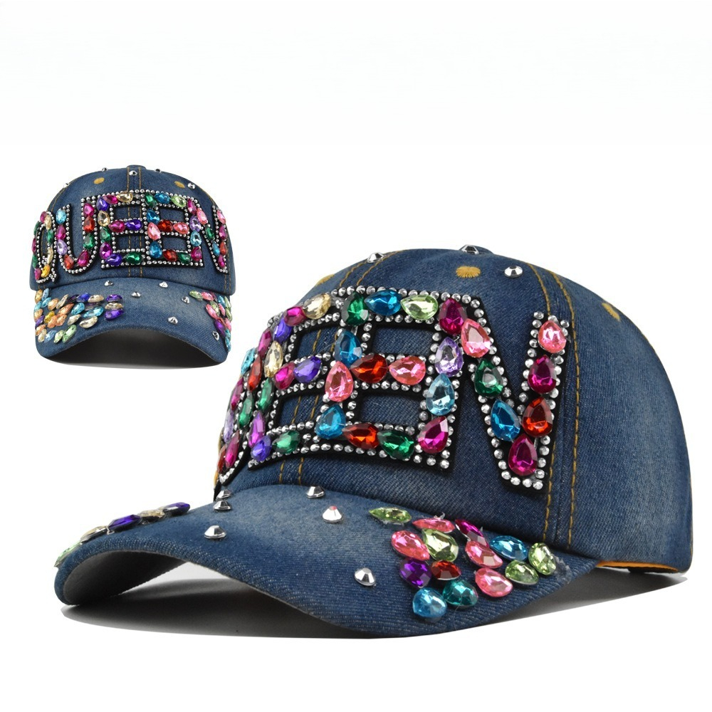 Queen Street Fashion - Königin Strass Denim Baseball Caps Atmungsaktiv