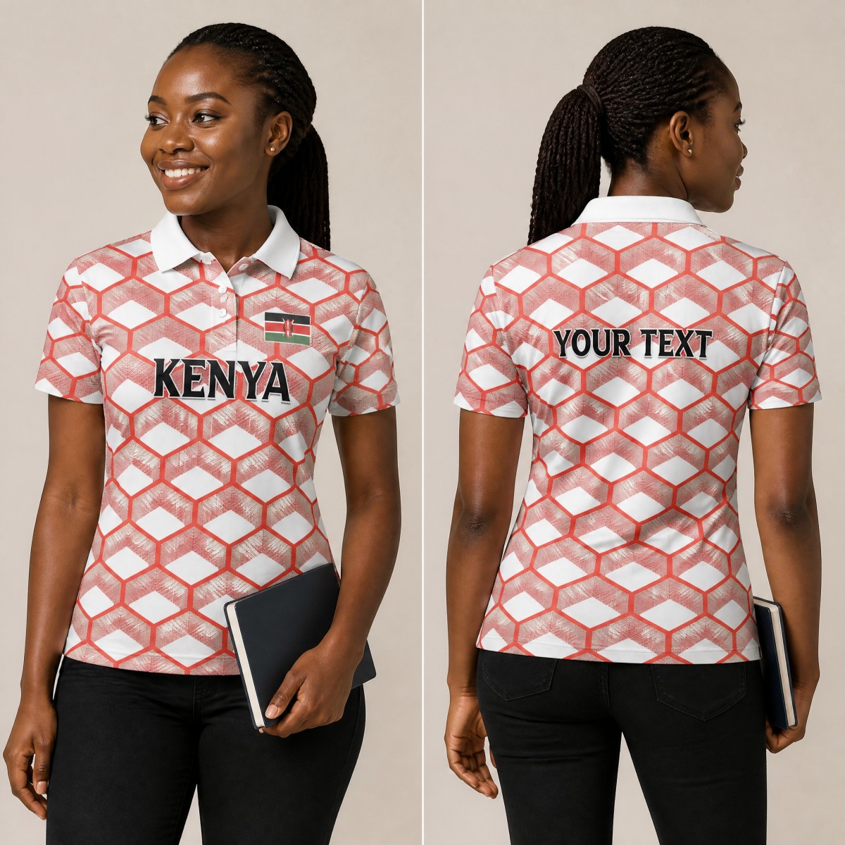 Street Fashion Kenya - Sommerliches Kenya Damen-Poloshirt mit Flaggen-Print, Kurzarm-T-Shirt