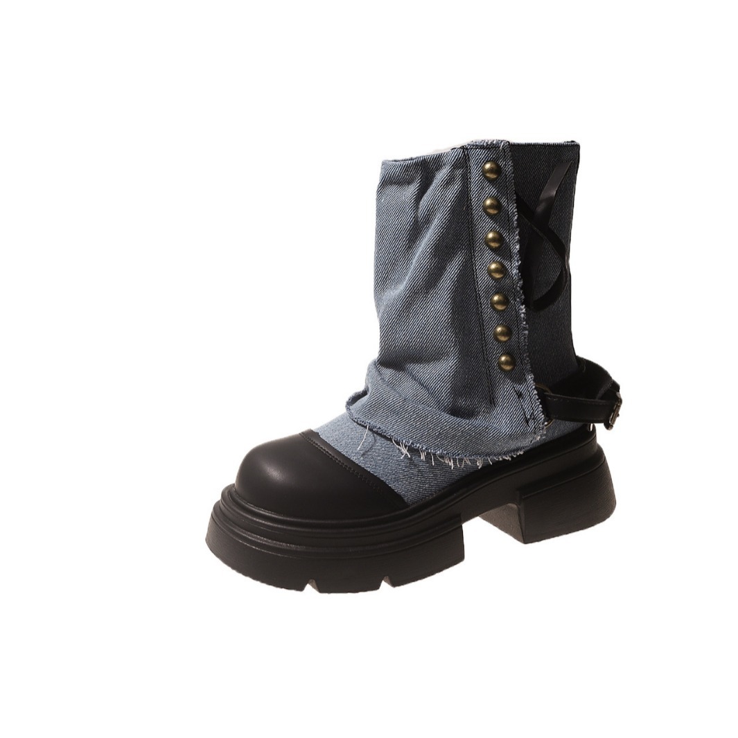 Frauen Stiefel Britische Mode  – Street Fashion Denim Bewertung und Preis
