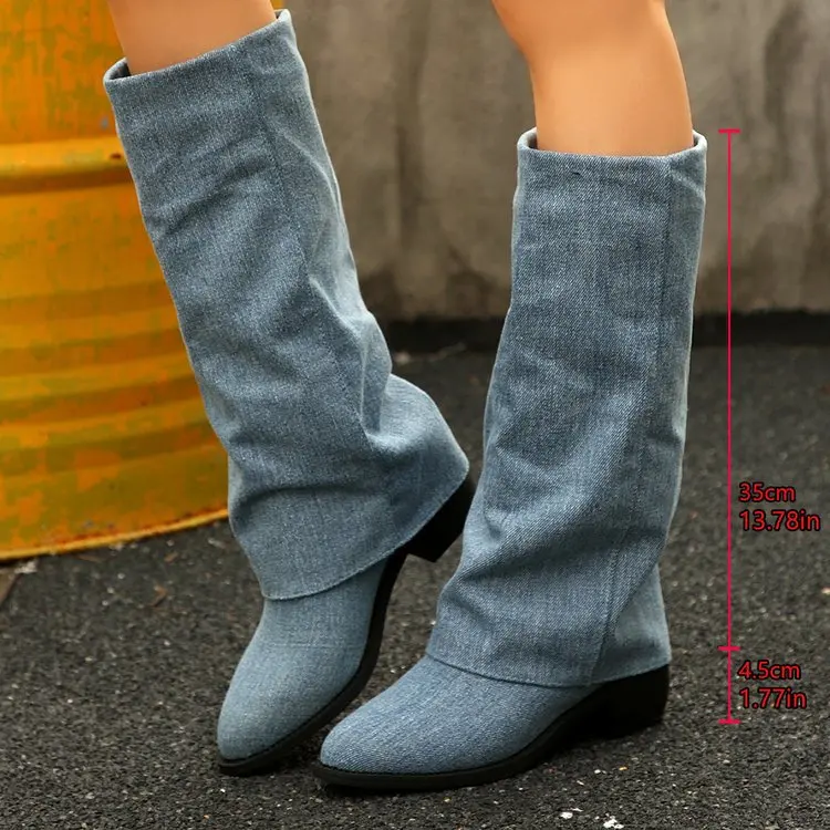 Frauen Kniehohe Stiefel Herbst – Street Fashion Denim Bewertung und Preis