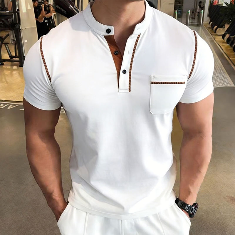Neues Sommer-Herren-Henley-Kra – Street Fashion China Bewertung und Preis